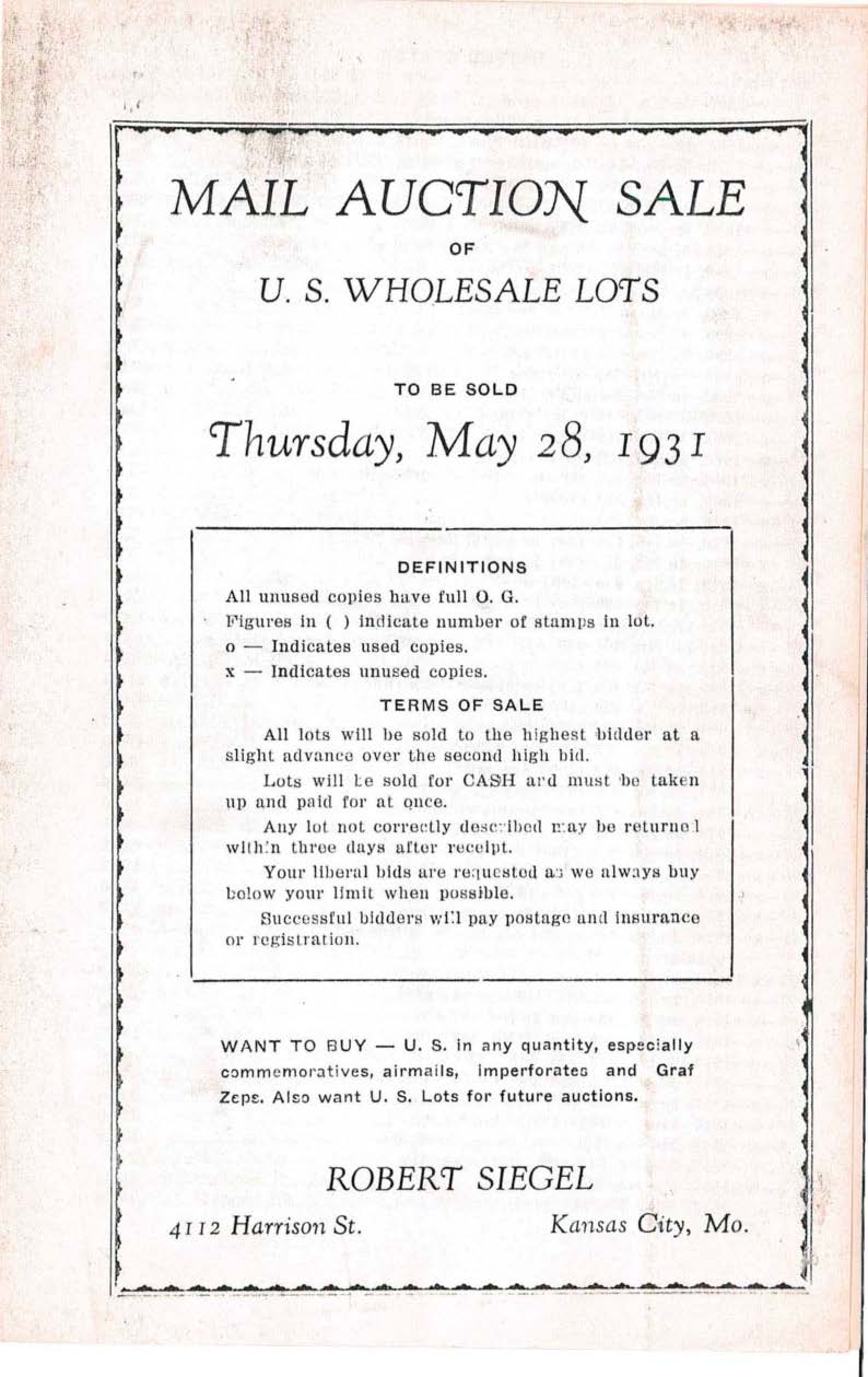 Sale number 1 — Siegel Auction Galleries